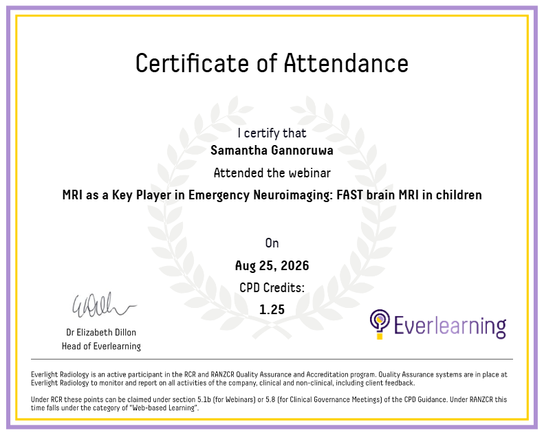 MRI as a Key Player in Emergency Neuroimaging: FAST brain MRI in children Certificate