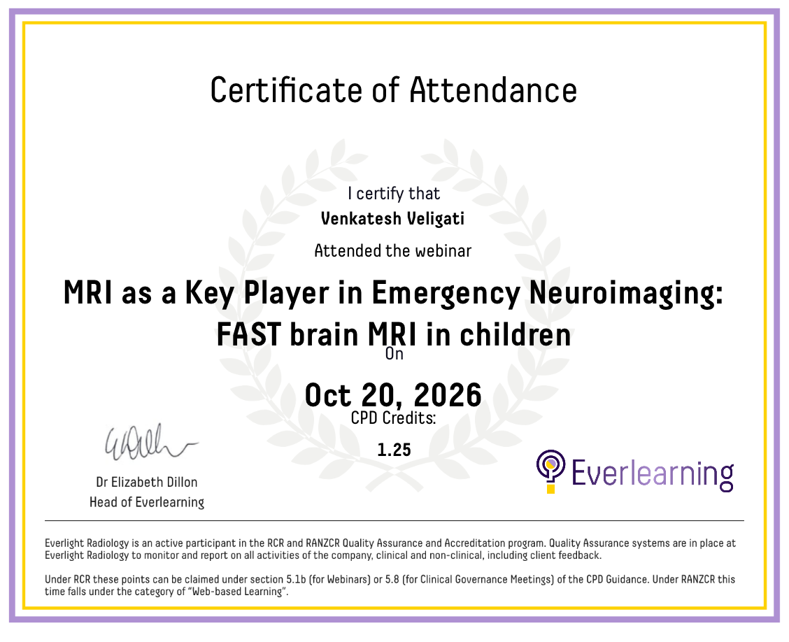MRI as a Key Player in Emergency Neuroimaging: FAST brain MRI in children Certificate