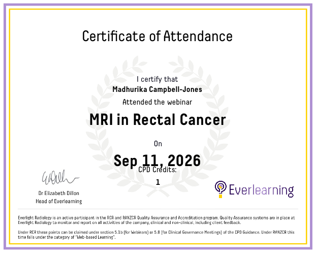 MRI in Rectal Cancer Certificate