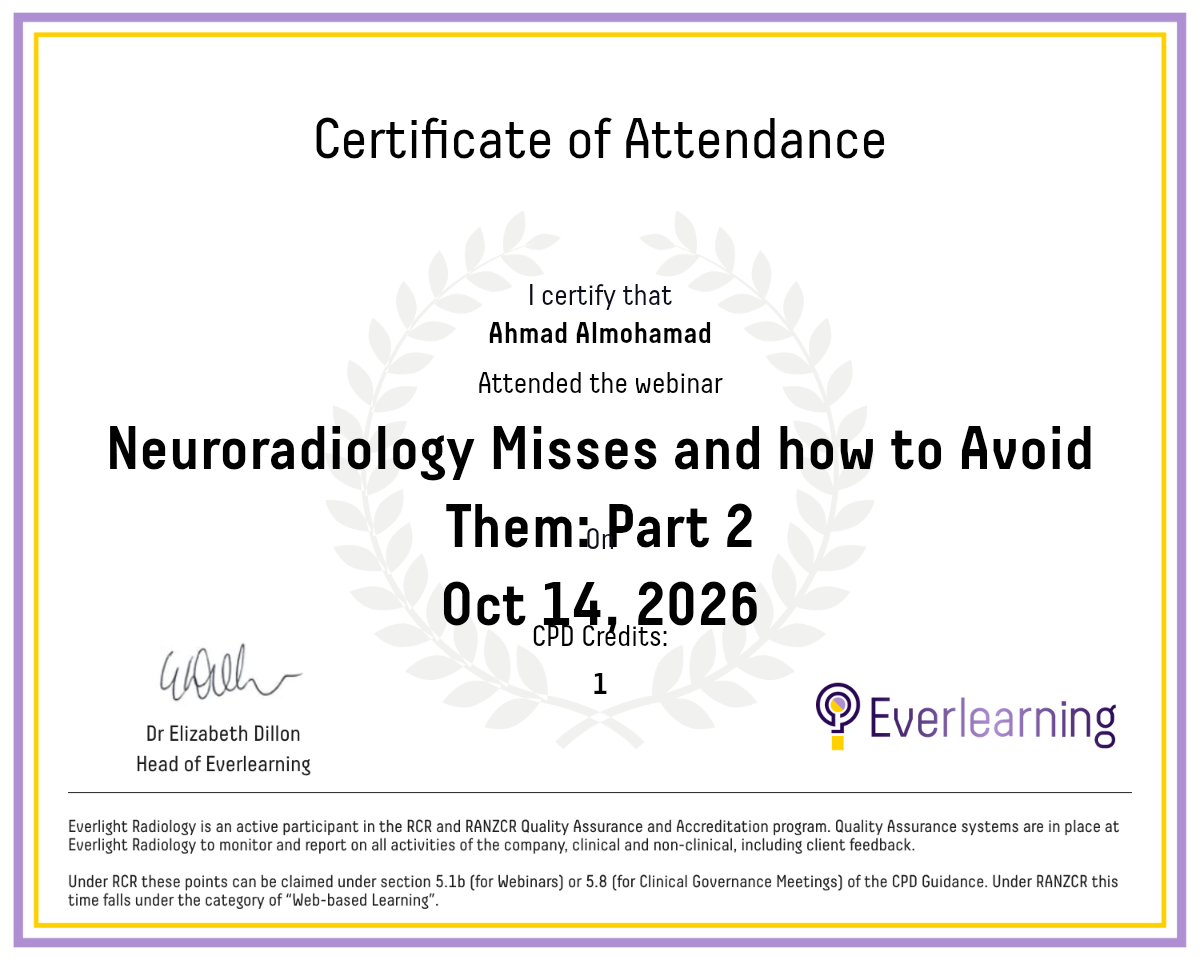 Neuroradiology Misses and how to Avoid Them: Part 2 Certificate