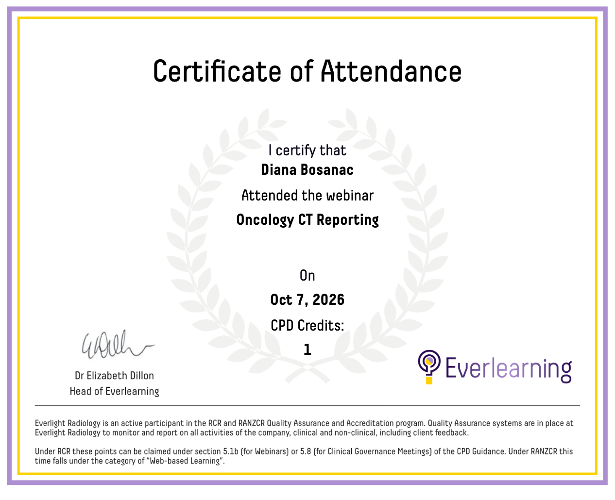 Oncology CT Reporting Certificate