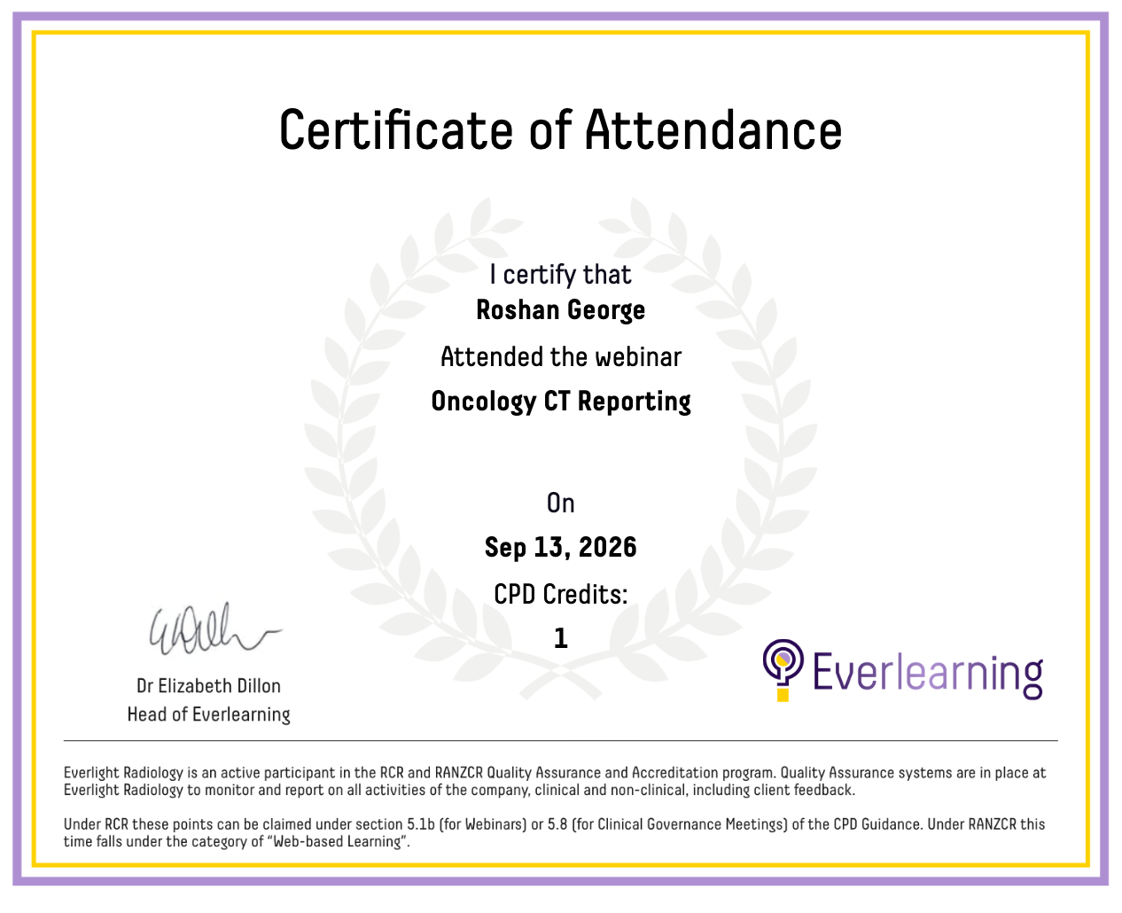 Oncology CT Reporting Certificate