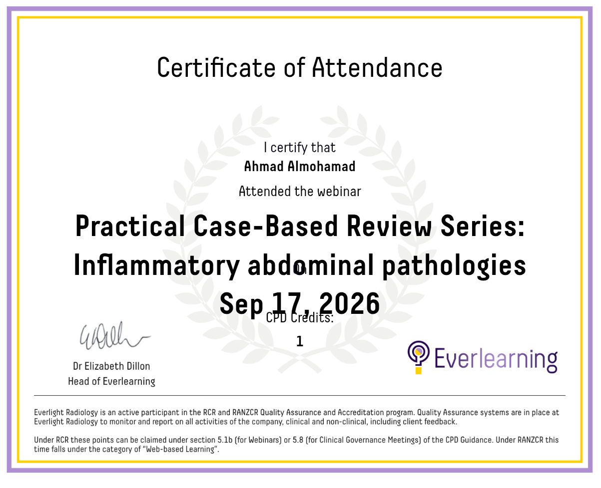 Practical Case-Based Review Series: Inflammatory abdominal pathologies Certificate