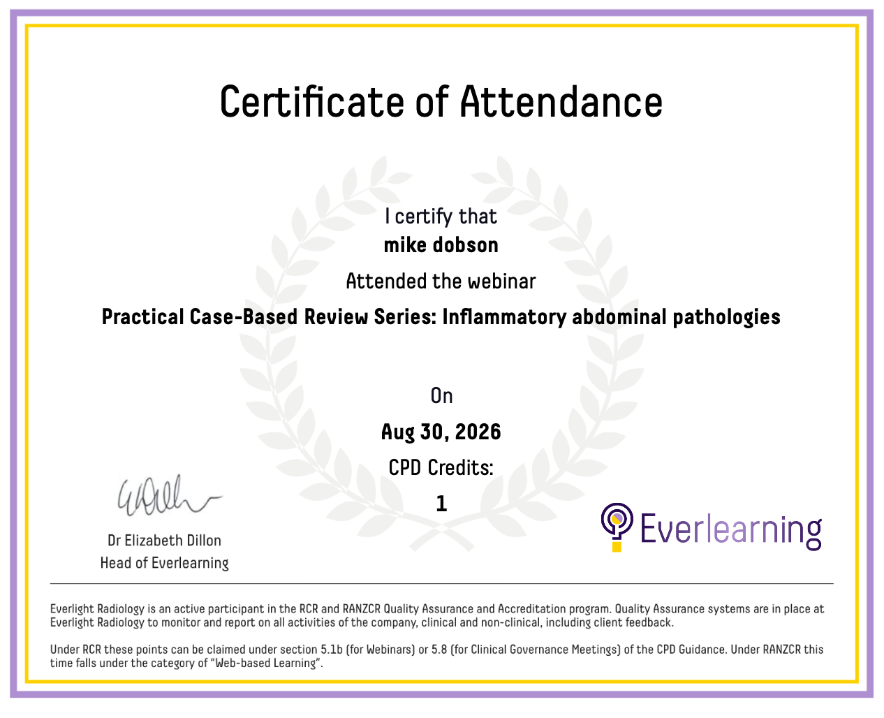 Practical Case-Based Review Series: Inflammatory abdominal pathologies Certificate