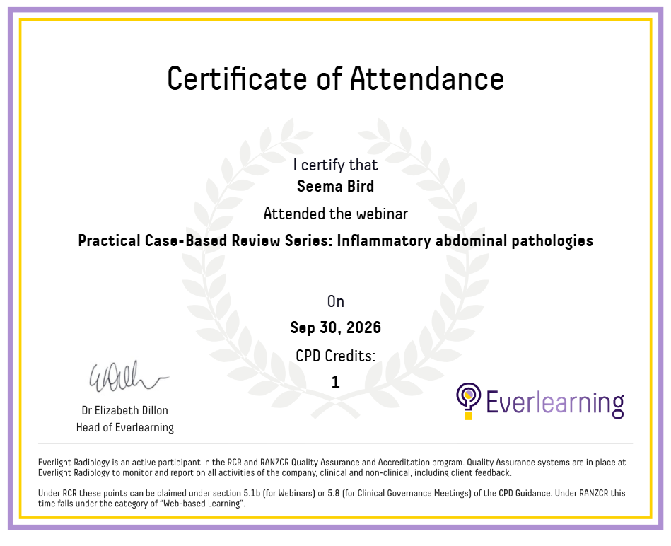 Practical Case-Based Review Series: Inflammatory abdominal pathologies Certificate
