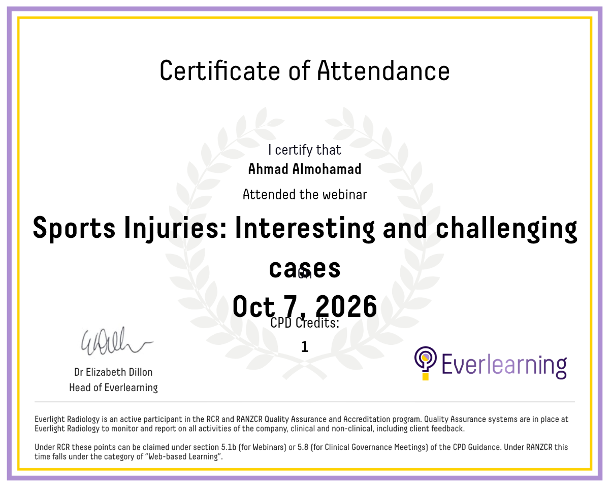 Sports Injuries: Interesting and challenging cases Certificate