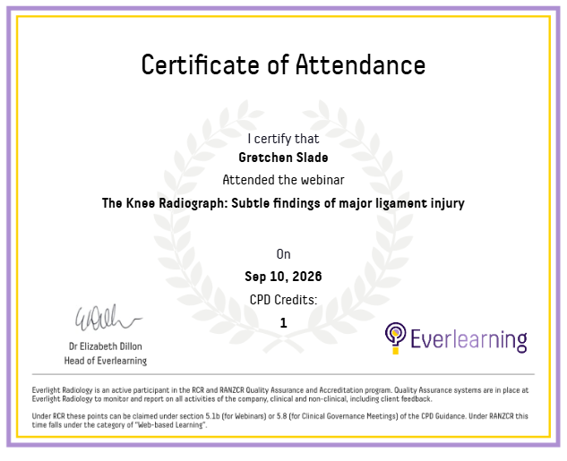 The Knee Radiograph: Subtle findings of major ligament injury Certificate