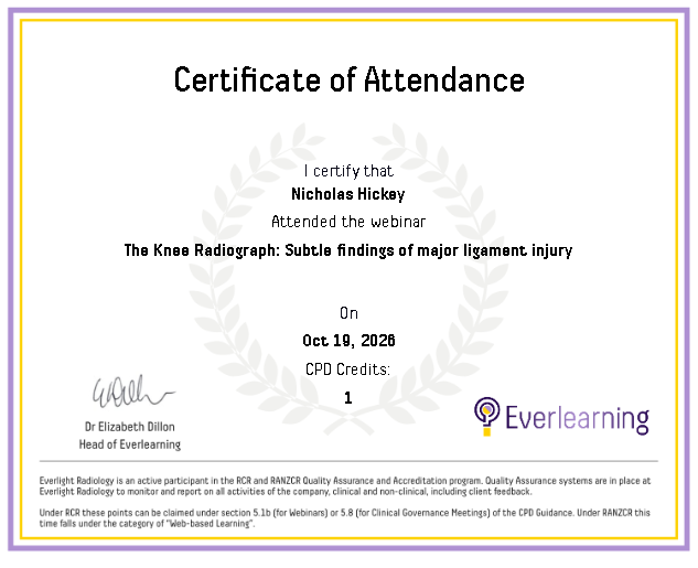 The Knee Radiograph: Subtle findings of major ligament injury Certificate