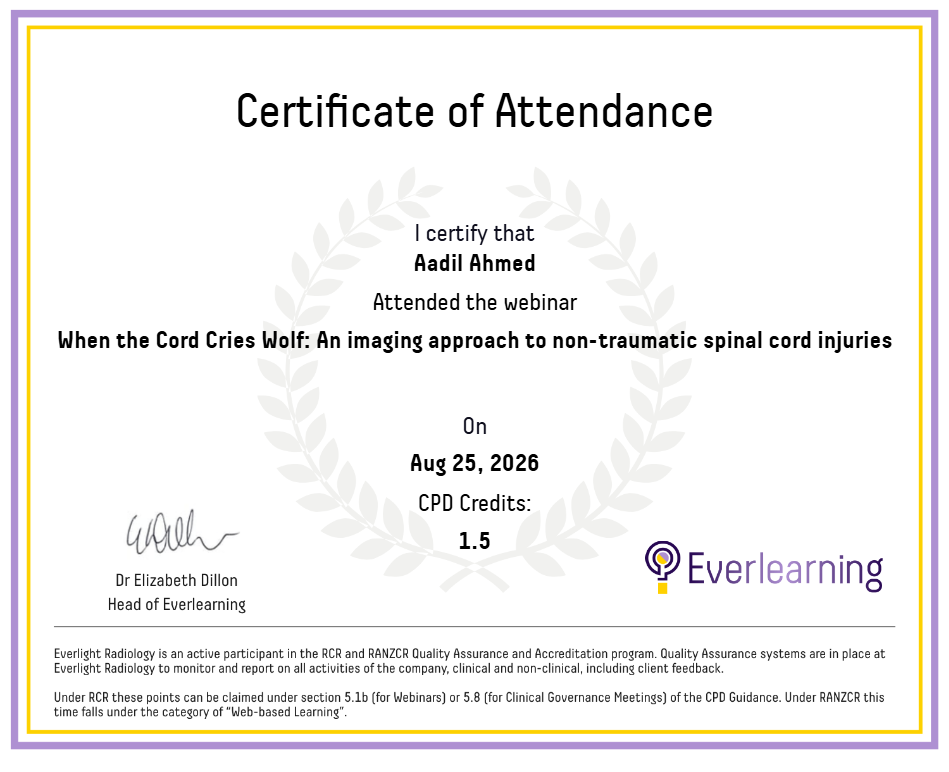 When the Cord Cries Wolf: An imaging approach to non-traumatic spinal cord injuries Certificate