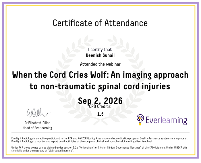 When the Cord Cries Wolf: An imaging approach to non-traumatic spinal cord injuries Certificate