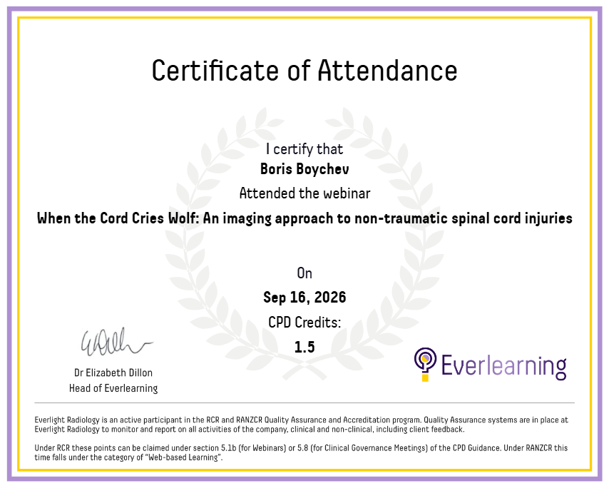 When the Cord Cries Wolf: An imaging approach to non-traumatic spinal cord injuries Certificate