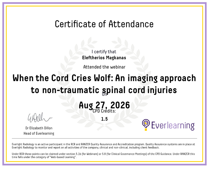 When the Cord Cries Wolf: An imaging approach to non-traumatic spinal cord injuries Certificate