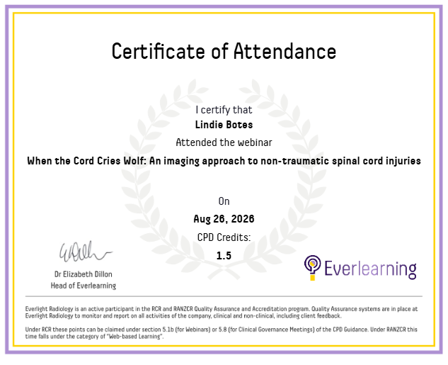 When the Cord Cries Wolf: An imaging approach to non-traumatic spinal cord injuries Certificate