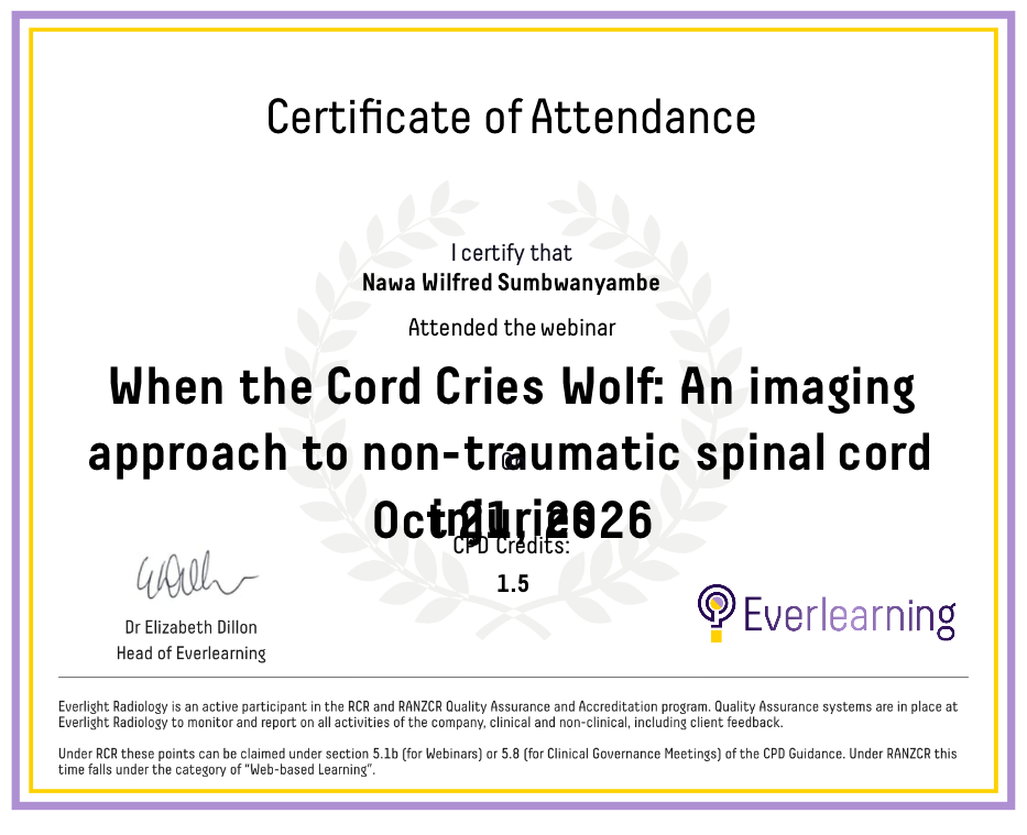 When the Cord Cries Wolf: An imaging approach to non-traumatic spinal cord injuries Certificate