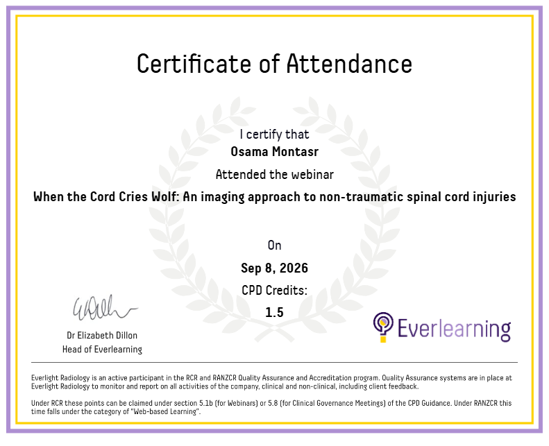 When the Cord Cries Wolf: An imaging approach to non-traumatic spinal cord injuries Certificate