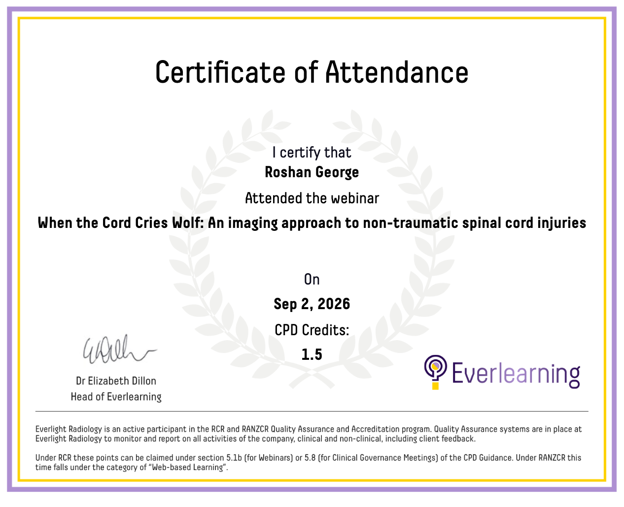 When the Cord Cries Wolf: An imaging approach to non-traumatic spinal cord injuries Certificate