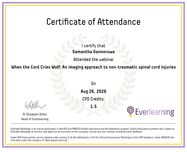 When the Cord Cries Wolf: An imaging approach to non-traumatic spinal cord injuries Certificate
