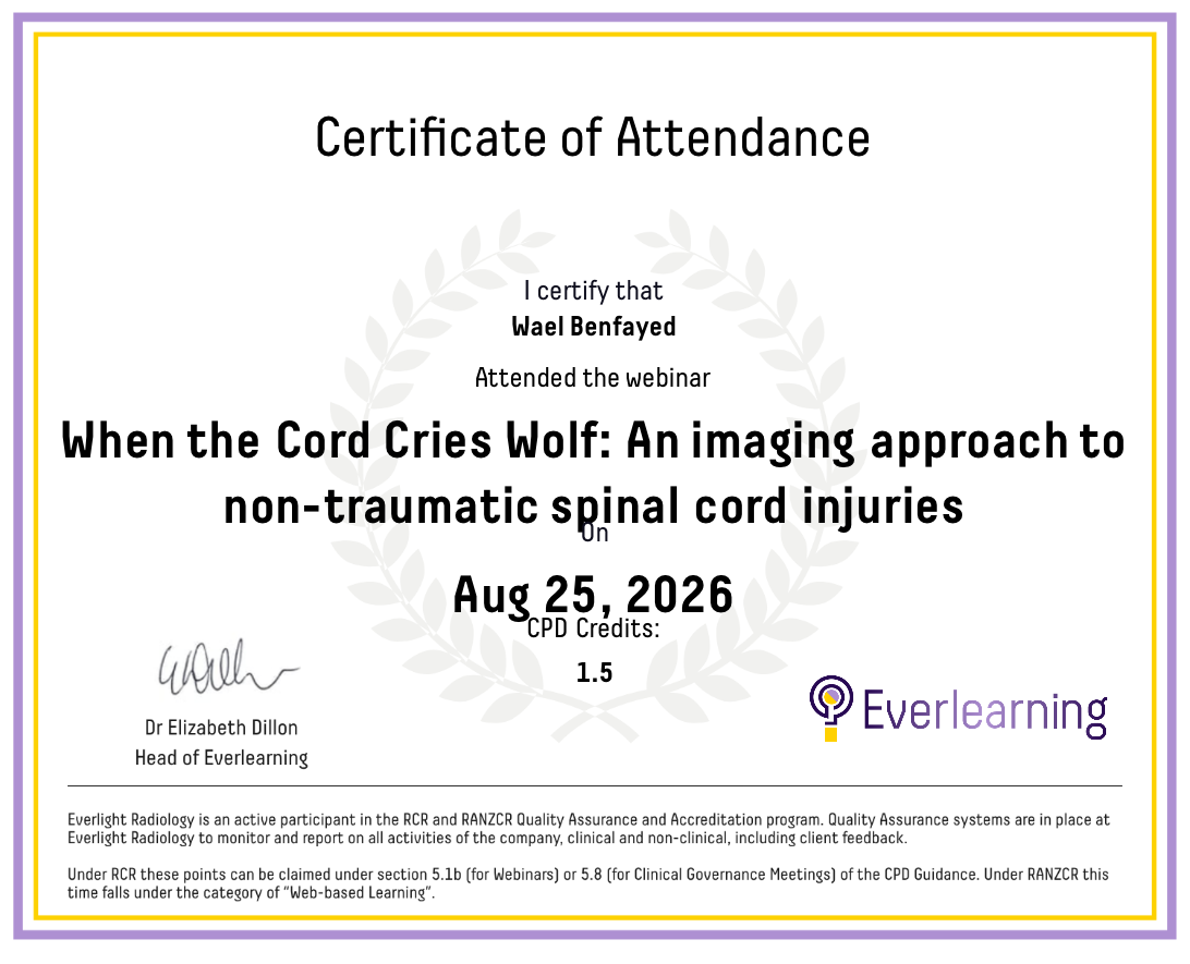 When the Cord Cries Wolf: An imaging approach to non-traumatic spinal cord injuries Certificate